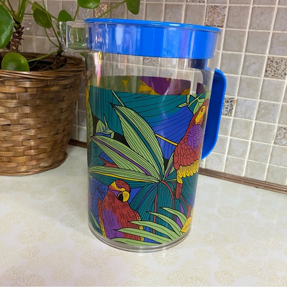 Vintage pitcher juice jug with lid plastic floral jungle design - Picture 4 of 8